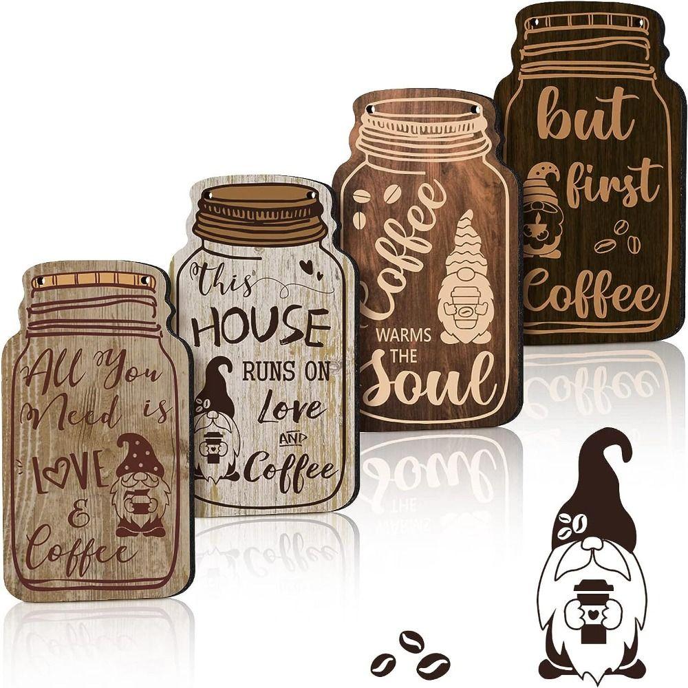 

4pcs Coffee Can Shape Wooden Coffee Hanging Sign Vintage Wall Slogan Sign Shop Decor 4pcs