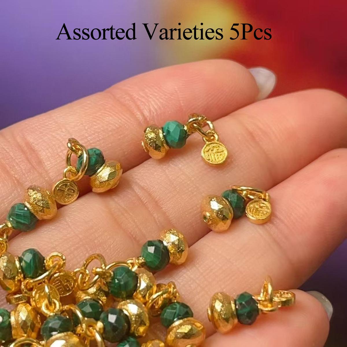 

5Pcs, Natural Stone Malachite Pendant with Golden Accents, Boho Handmade Gourd Charms for Jewelry Making DIY Necklace Accessories, 0.5×0.9cm 5Pcs/5×9mm