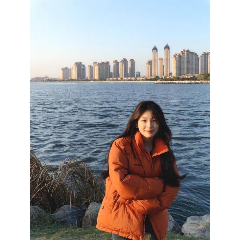 Orange Daunenjacke Damen kurz Stehkragen neu Winter Tide Marke locker Paar Brotjacke verdickt