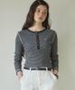 OURHOPE Logo Henley Neck Slim Striped Sleeve T-Shirt - Black