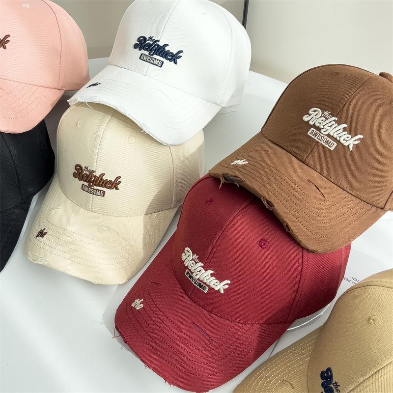 Korean Style Letter Embroidery Wash Ripped Soft Top Baseball Cap for Men and Women High-quality American Baseball Cap Showing Small Face