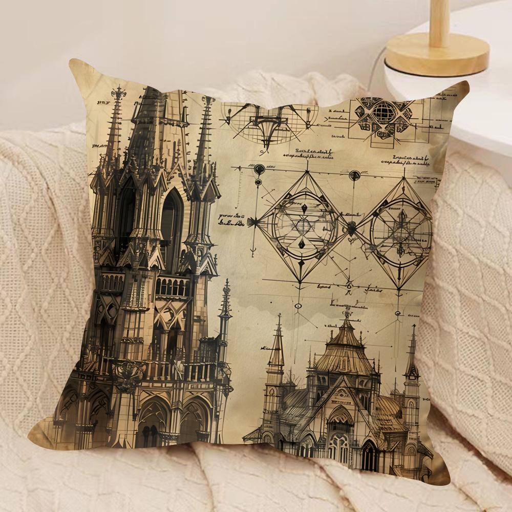 Retro Roman Architectural Cushion Cover Silky Short Plush Invisible Zipper Dustproof Sofa Pillow Case For Home Decor