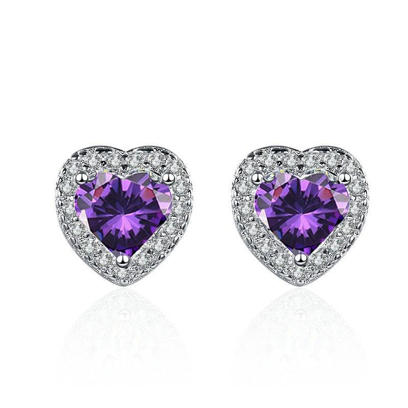 European & American Style Heart-Shaped Zirconia Earrings - Women's Sparkling Love Design