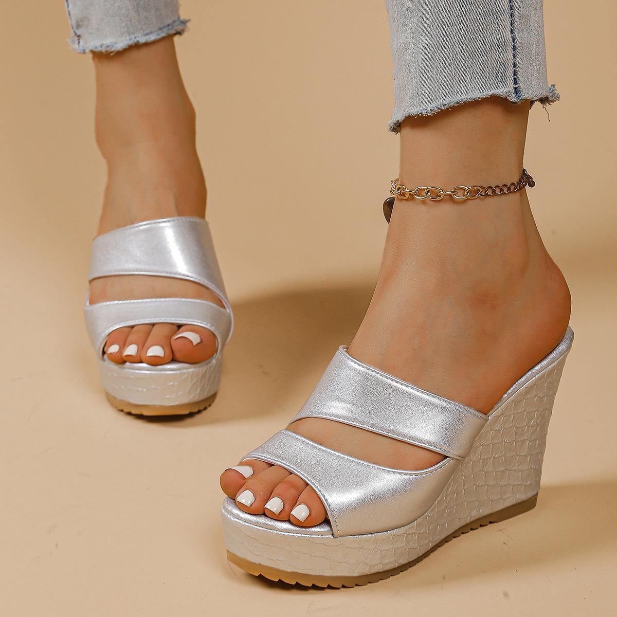 

Plus Size Shoes for Women 35-42 Summer Fashion Platform Wedge Comfortable Peep Toe Non-slip Sandals Casual Women Slippers 42 срібний