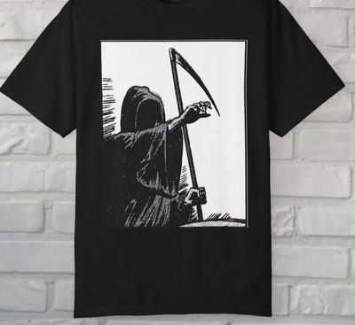 Sensenmann Comic Shirt Vintage Goth Punk Dunkle Ästhetik Halloween Unisex T-Shirt