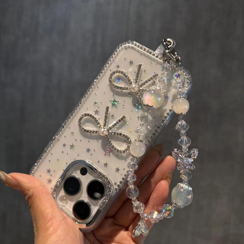 Luxury Rhinestone Bowknot Laser Star Phone Case for iPhone 17 Pro Max & iPhone 16 – Protective Case for Women