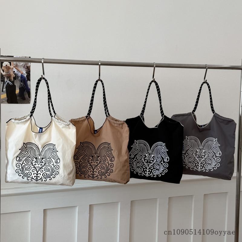 Womens Spring Summer Tote Bag Nylon Cloth Shopping Bag Soft Structure Mobile Phone Pocket Interior Commuting Travel Shoulder Bag