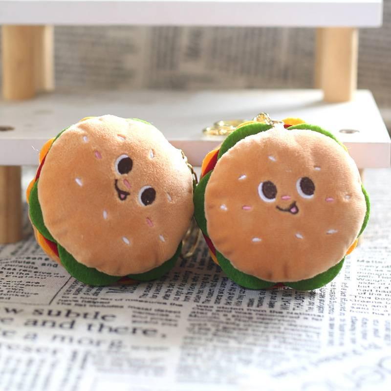 Plush Short Creative Burger Shaped Backpack Keychain Pendant Accessory Gift