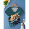 3D Printed Women's V-neck T-shirt with Kitten Pattern Versatile Summer Fresh Women's Edition T-shirt Breathable Machine Washed Outdoor Top