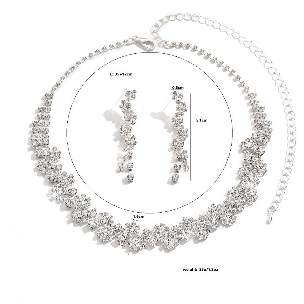 Necklace Earrings Set Bridal Jewelry Full Diamond Jewelry Two-piece Set