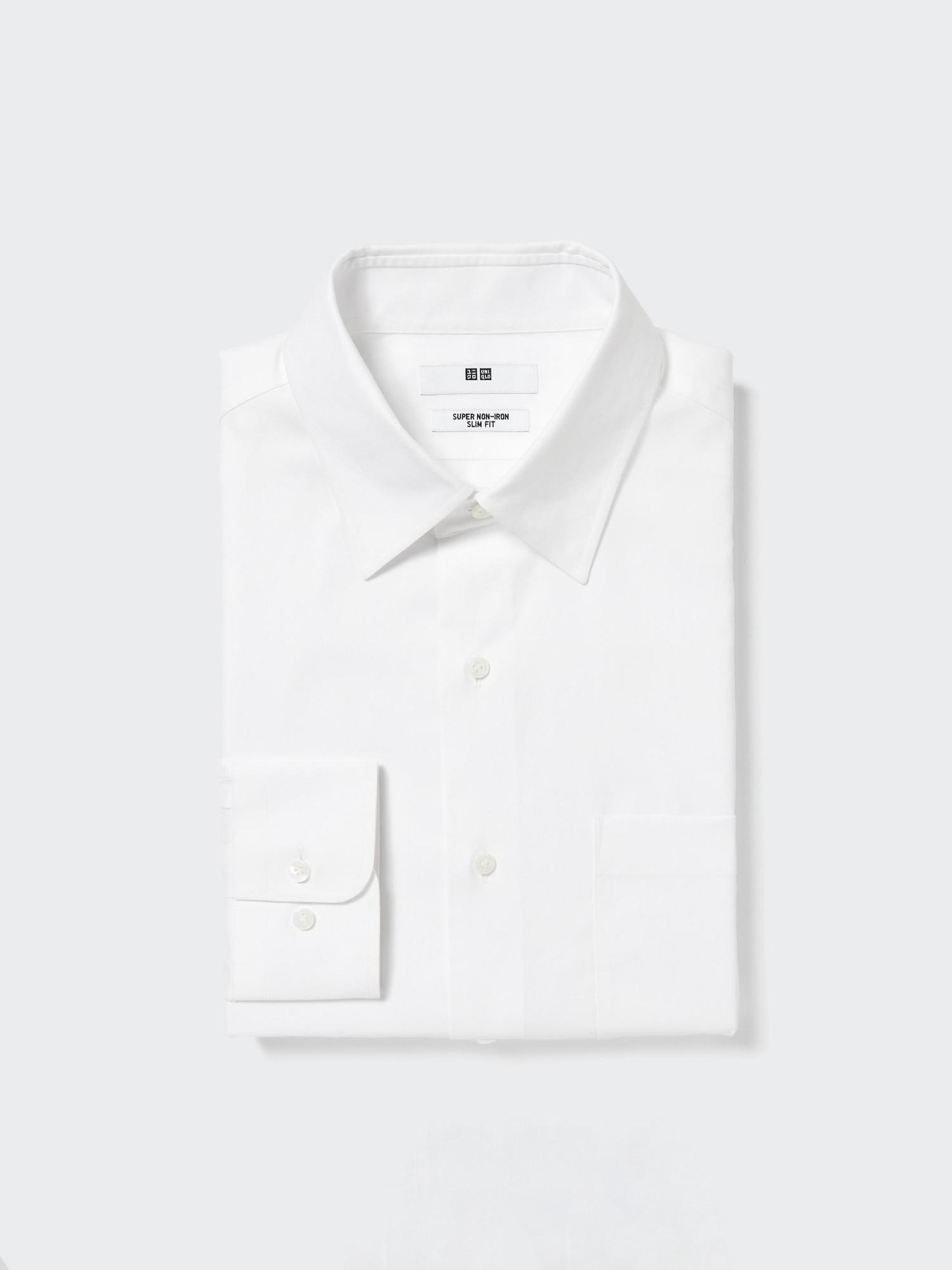 Uniqlo Япония Супер Негладящаяся Рубашка Приталенного Кроя Обычный Цвет Длинные Рукава