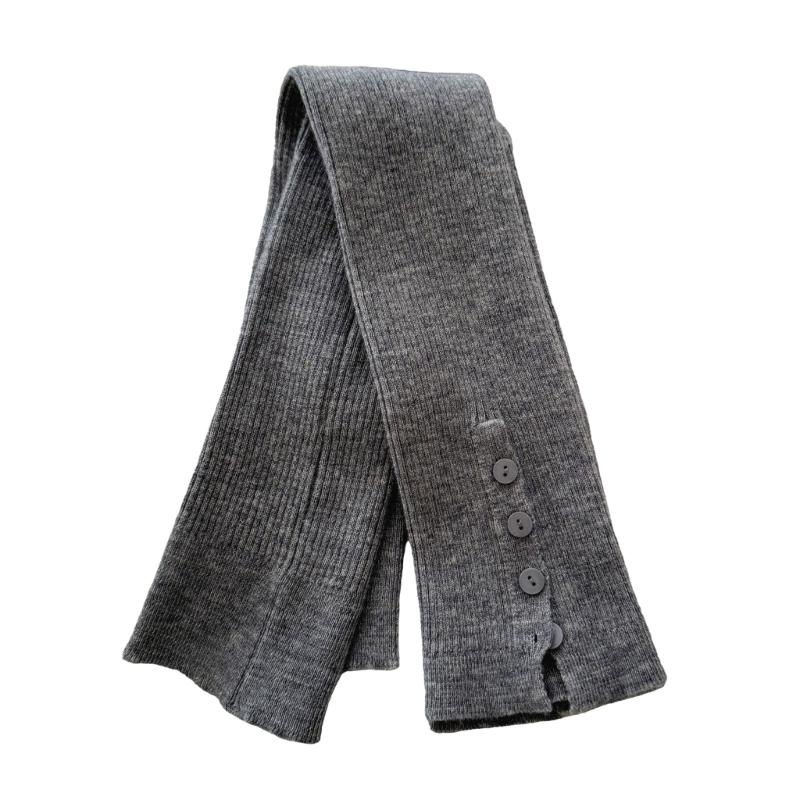 Women's Slouchy Leg Warmers with Side Split Buttons Solid Color Ribbed Knitted Leg Covers Footless Knee Length Socks