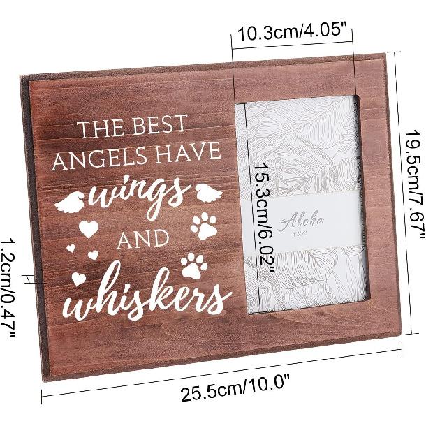 FINGERINSPIRE The Best Angels Have Wings and Whiskers Picture Frame 4x6 inch Pet Memorial Picture Frame with Paw Prints Pattern Hanging/Tabletop