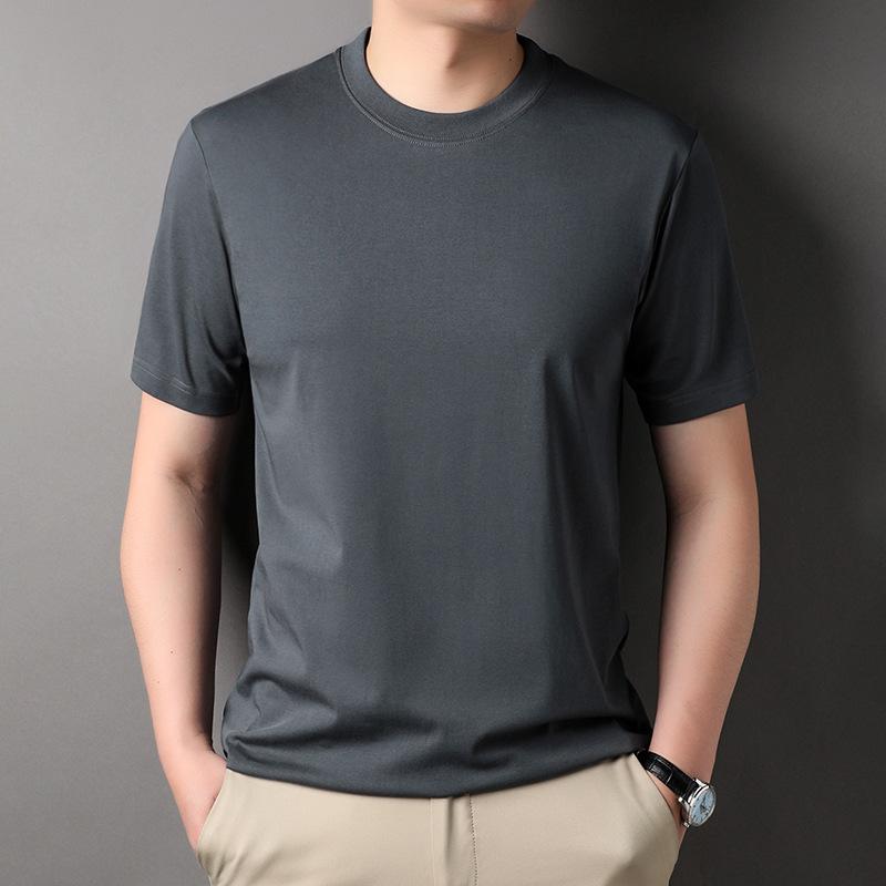Silk Wide Version Round Neck Breathable Heavyweight Anti-wrinkle Casual Black Fashionable Clean Version Short-sleeved Men's T-shirt Half Sleeve