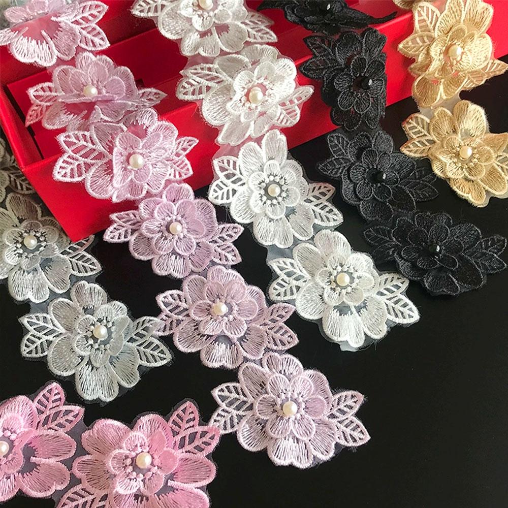 Ruban de Dentelle Brodé Perles 3D Extensible 1 Yard Pour Col Vintage Robe de Mariage Bricolage Costume d'Enfant Fournitures de Loisirs Créatifs