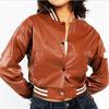 NOORA Chaqueta recortada de cuero de piel de cordero para mujer de color bronceado, chaqueta estilo biker crop, ropa de calle, club y fiesta Hermosa chaqueta