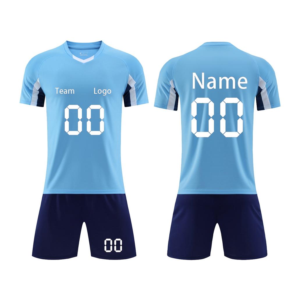 Men Soccer Jersey Set Short Sleeve V Neck Shirt and Shorts Athletic Team Uniform Breathable Quick Dry Sportswear for Training Match
