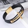 Triple Layered Cowhide Leather Bracelet Men Stainless Steel 22cm Cross Charm Armband Male Fashion Jewelry 2020
