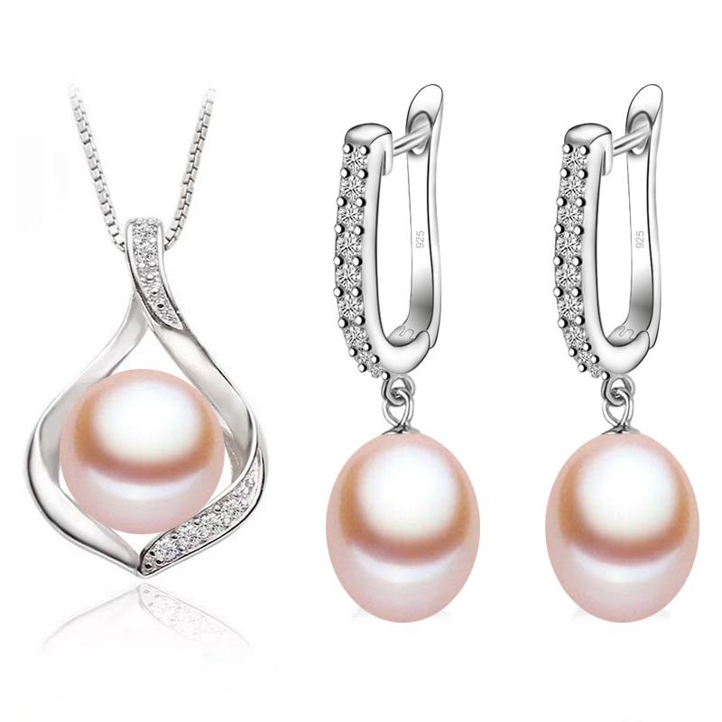 

Real 925 Silver Natural Freshwater Pearl Stud Earring Set Woman,Cute Set With Pearl Earrings And Necklace Wife Mother Gift