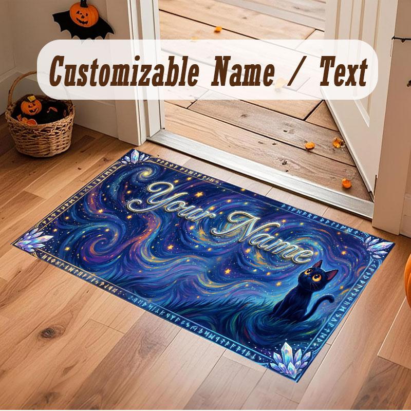 Space Cosmic Theme Crystal Velvet Floor Rug Personalized Custom Name Text Warm Carpet Home Decoration