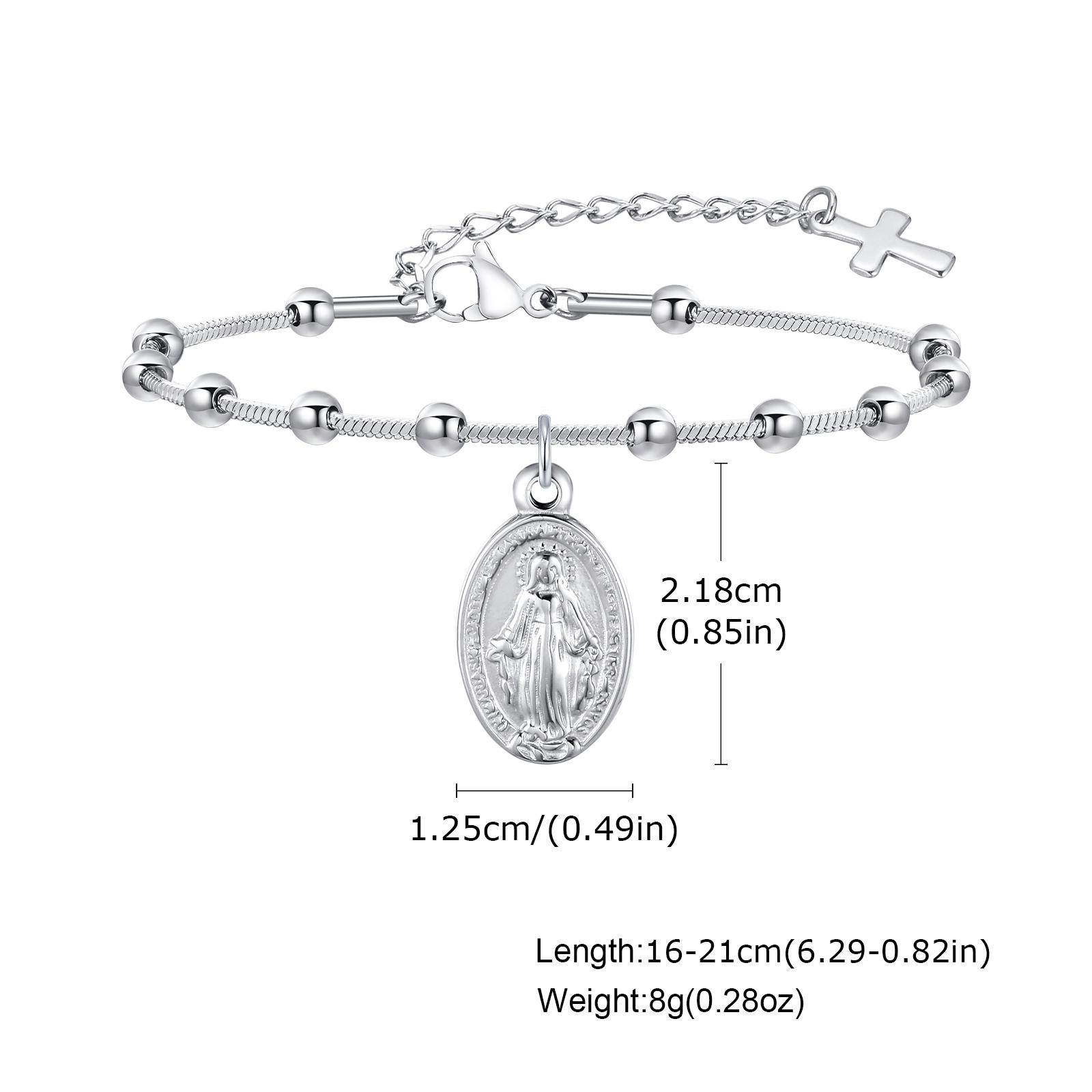 Virgin Mary Rosary Bead Cross Bracelet for Women, Tri-color Adjustable Chain Virgin of Guadalupe Bracelet Baptism Confirmation