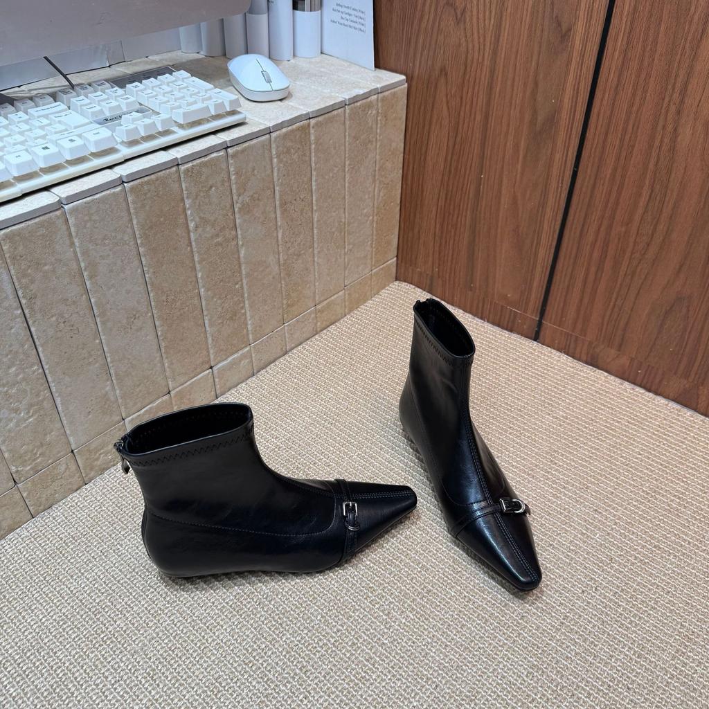 2025 new autumn and winter round head low tube low slope heel rear zipper thin fashion Martin splicing women's short boots