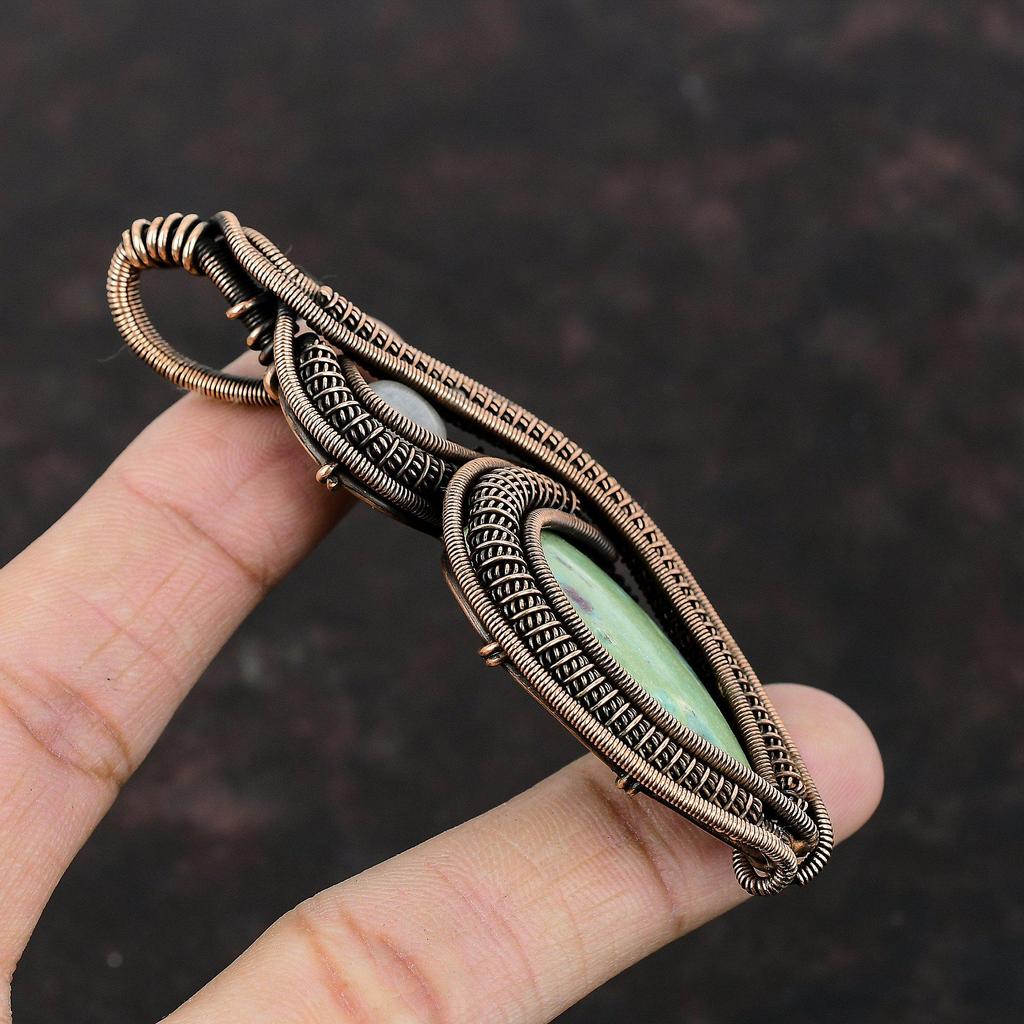 Ruby Fuchsite Gemstone Pendant Copper Wire Wrapped Pendant Handmade Designer Jewelry Rainbow Moonstone Pendant For Gift Copper Wire Jewelry