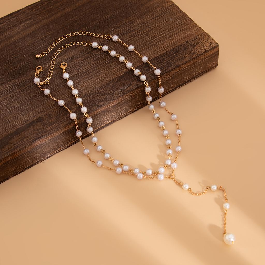 Vintage Barock Imitation Perlen Halskette, Einfaches Temperament Metallkette Schlüsselbein Kette Set