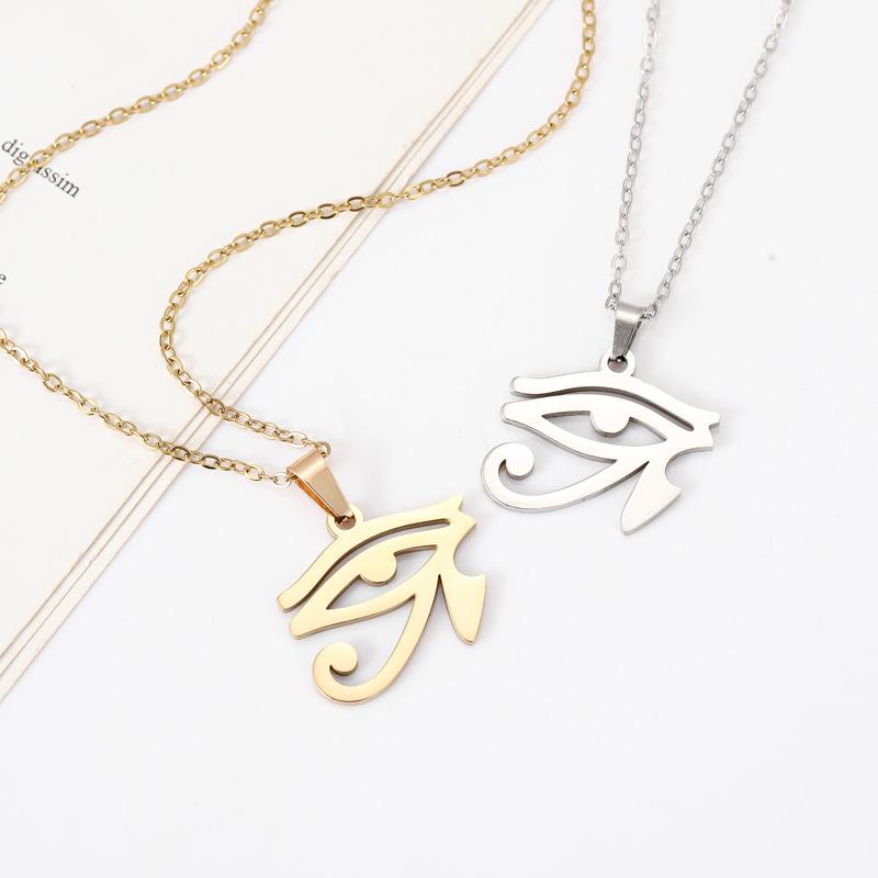 Ancient Egyptian Pharaoh Horus Eye Pendant Necklace in Non-Fading Titanium Steel.