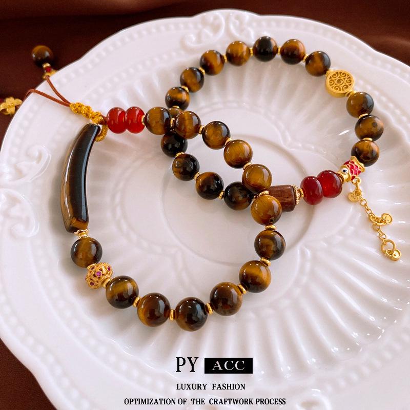 

Chinese Gourd Tiger Eye Stone Geometric Bracelet - Retro High-End Women s Jewelry