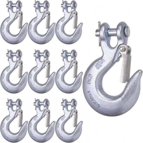 1/4 Inch Safety Chain Hooks, Clevis Slip Hook With Safety Latch, Grade 70 Forged Steel 12,600 Lb For Trailer Truck Transport Tow Winch Hook
