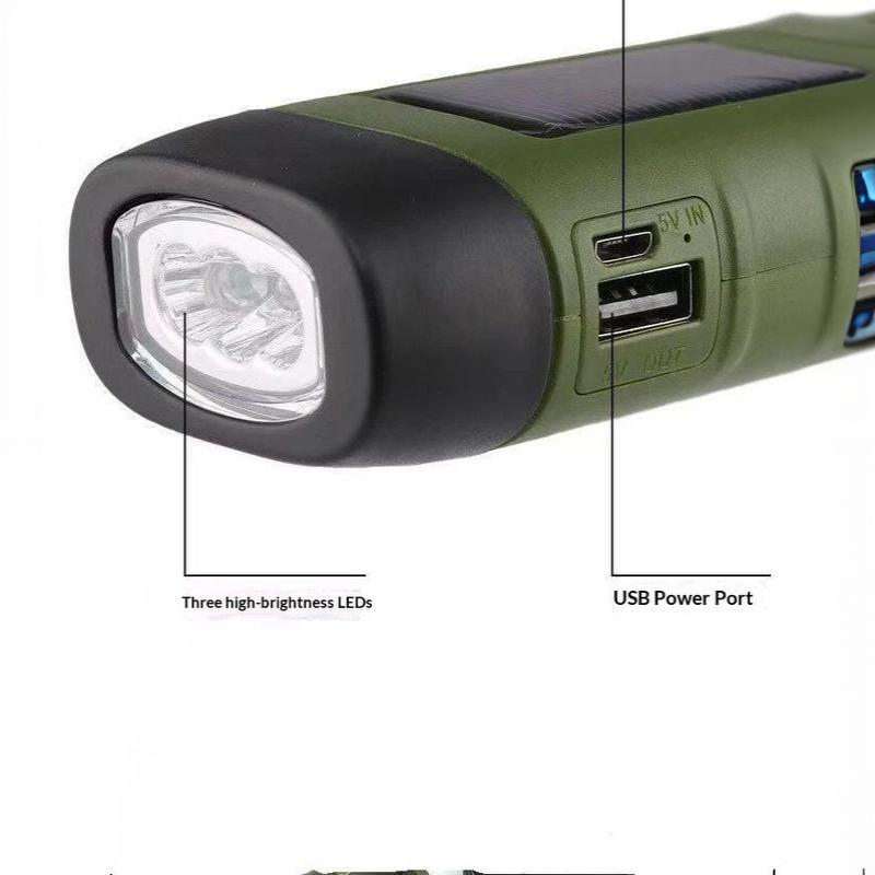 Solar Powered Hand Crank Flashlight Multi-Function Camping Emergency Led Light Outdoor Illumination Power Generation Torch