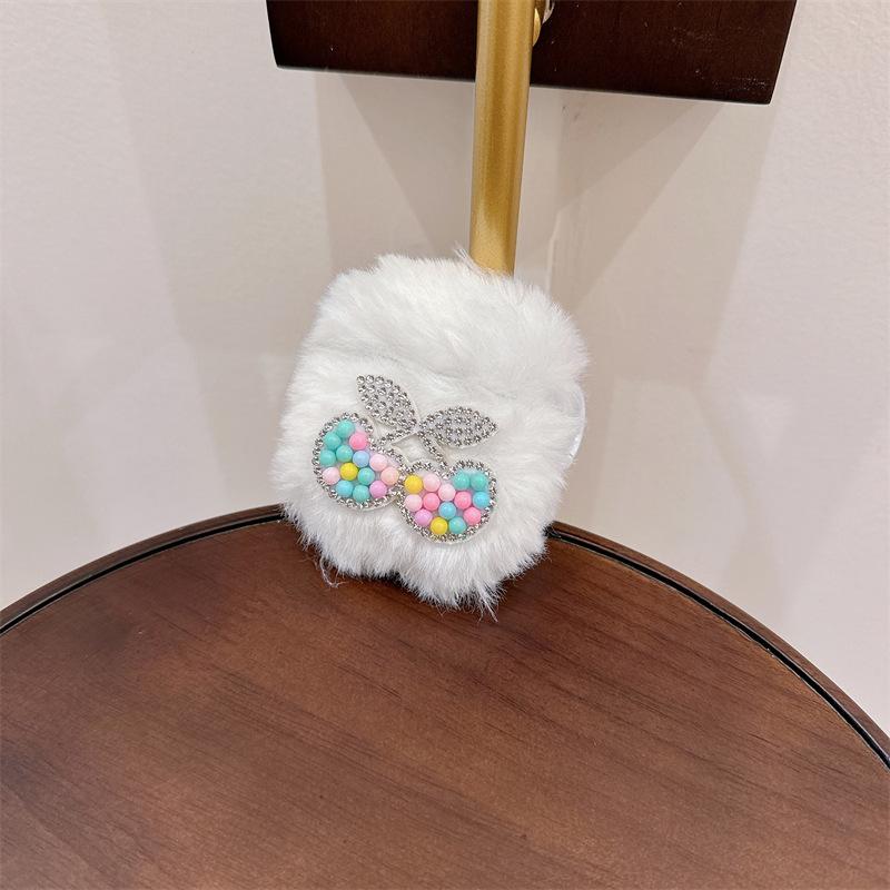 Autumn and Winter Plush Flash Diamond Cherry Suitable for Airpods4 Protective Case Apple Bluetooth 2 3rd Generation Earphone Cover Girl Pro
