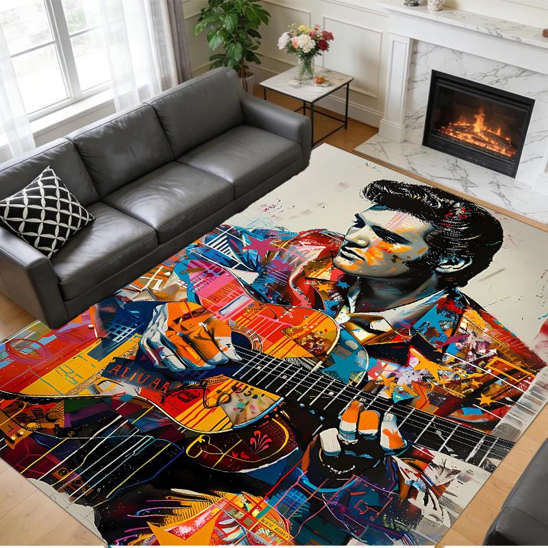 Tappeto Antiscivolo in Velluto di Cristallo, Tappeto con Design di Elvis Presley per Interni Soggiorno Camera da Letto Decorazione Casa
