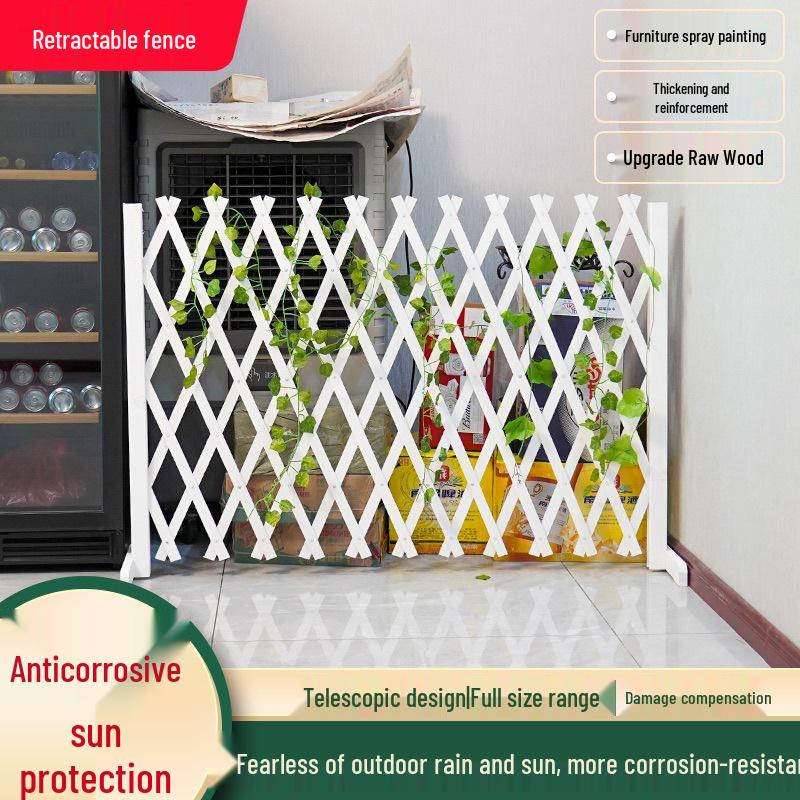 Zatahovací venkovní plot pro domácí mazlíčky a zahradu z masivního dřeva s antikorozním ochranným zábradlím a stojanem na květiny