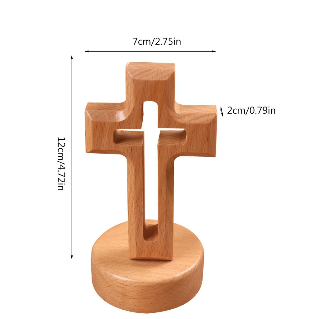 Wood Cross Ornament with Bottom Holder Decorative Figurine Decoration for School Office Bedroom Tabletop Decoration