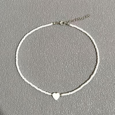 Nouveau Collier Ras-du-cou Cœur d'Amour Coquillage Naturel Pour Fille Mode Printemps Été Petit Collier Perles de Verre Colorées Cadeau Pour Ami