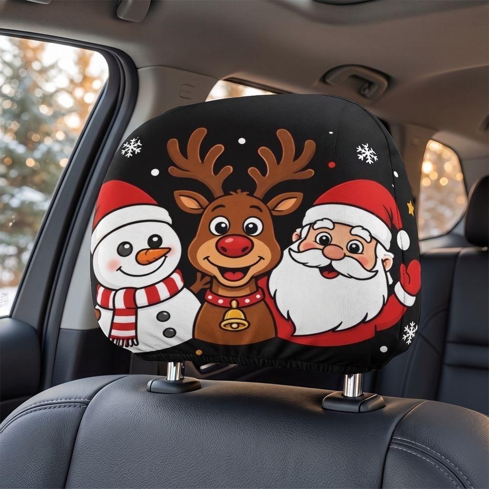 2 Pieces Comfortable Santa Claus Headrest Cover Elastic Car Headrest Cover Car Pillowcase Christmas
