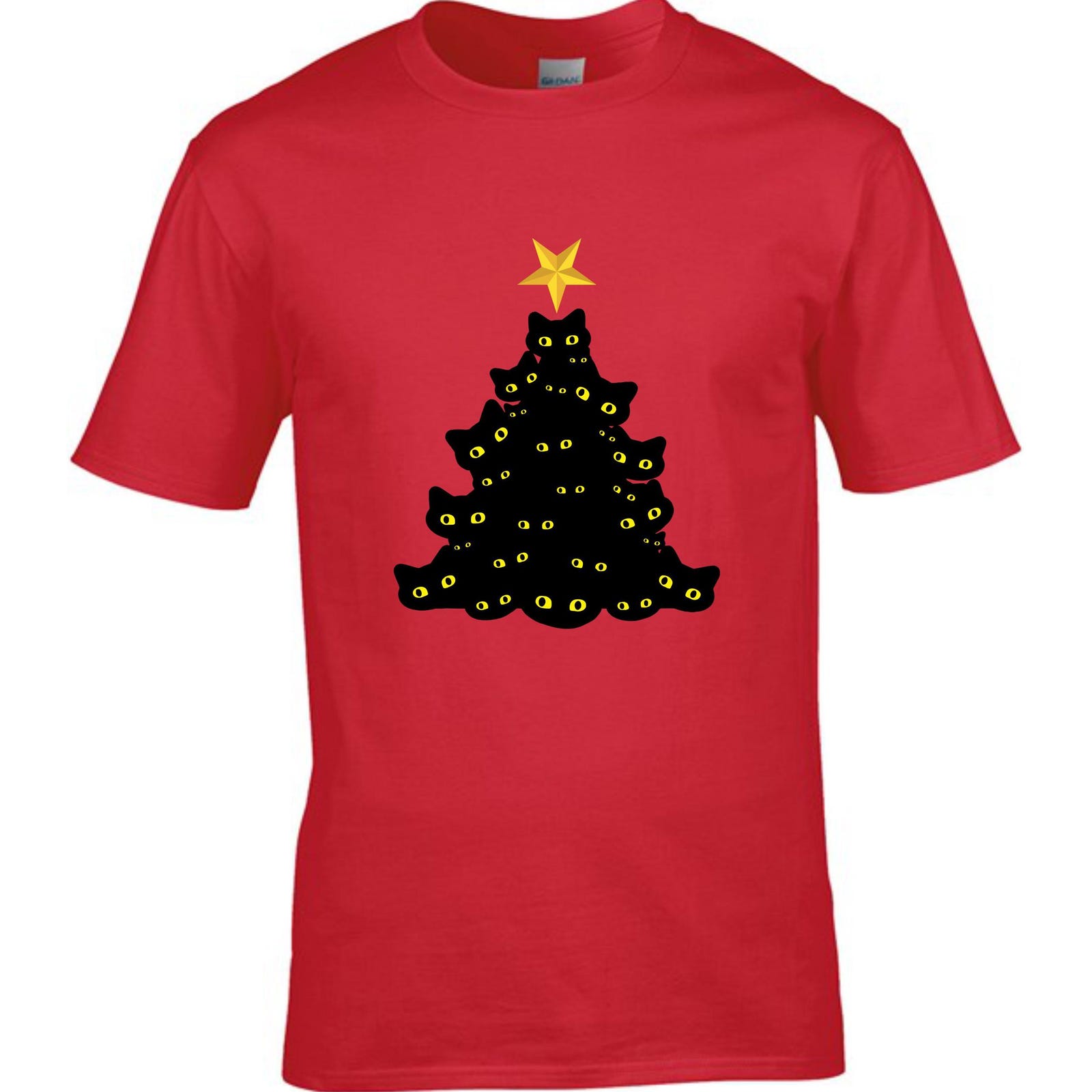 Black Cat Christmas Shirt, Black Cat Tree Shirt, Cat Lovers Xmas Red Tshirts Unisex T-Shirt XXXL