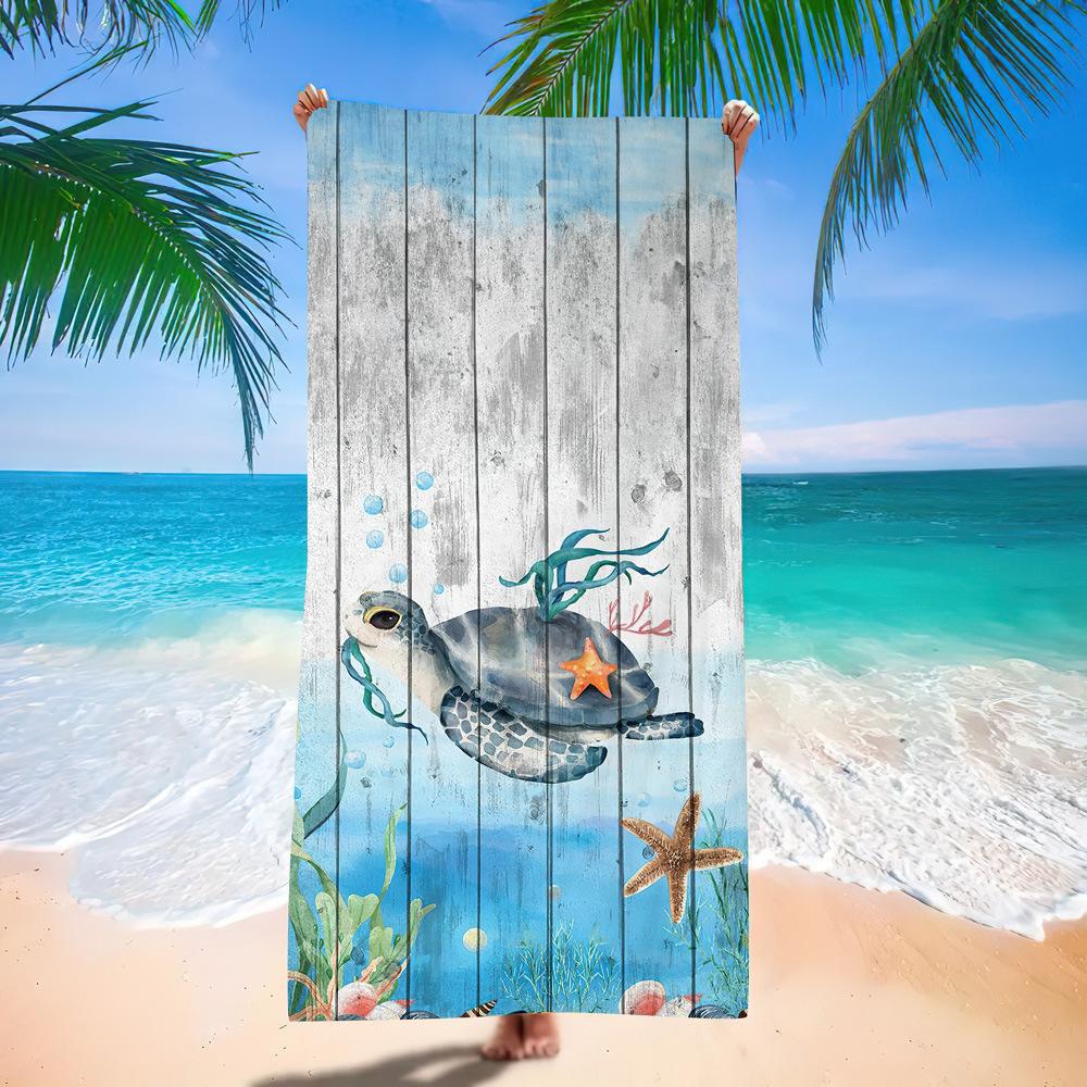 Popular Ocean Turtle Pattern Beach Towel Microfiber Absorbent Bath Towel Quick-Drying Double-Sided Velvet Beach Blanket