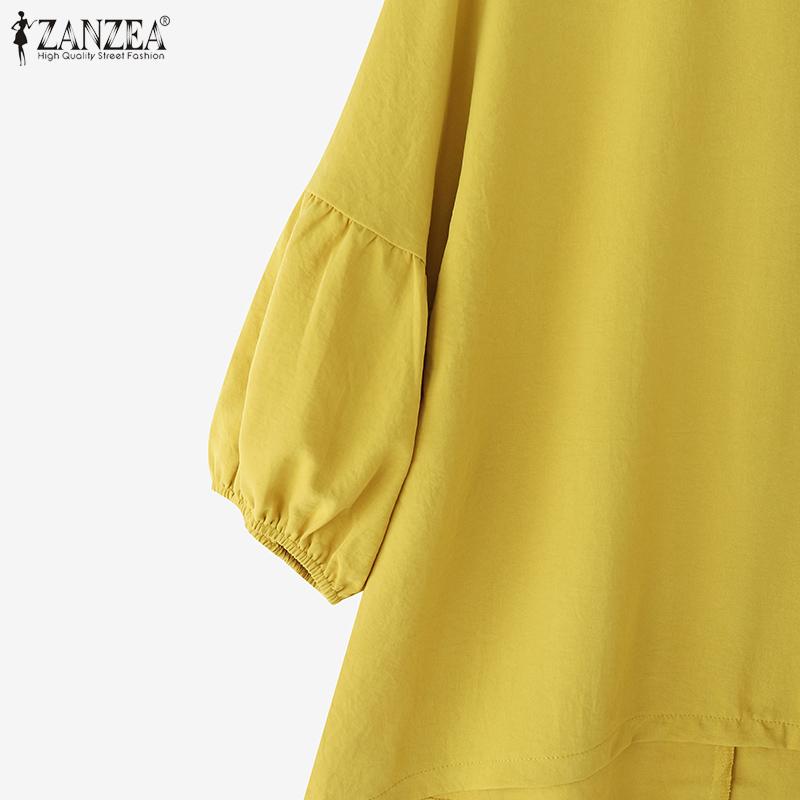 ZANZEA Women Casual O-neck Loose 3/4 Sleeve Solid Color Blouse