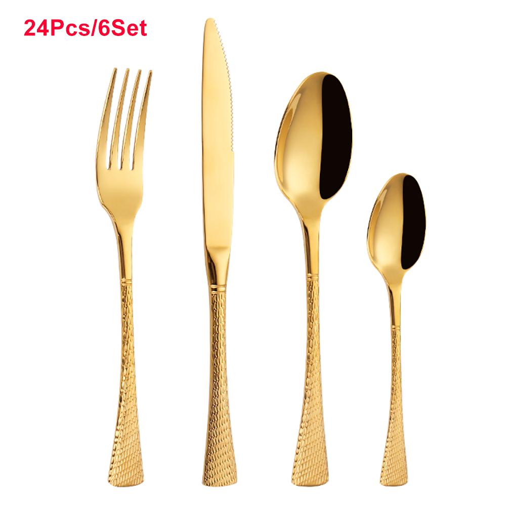 16/20/24 Pieces Gold Cutlery Set Knife Fork Spoon Set Stainless Steel Tableware Snake Scale Handle Dinnerware Kitchen Utensils