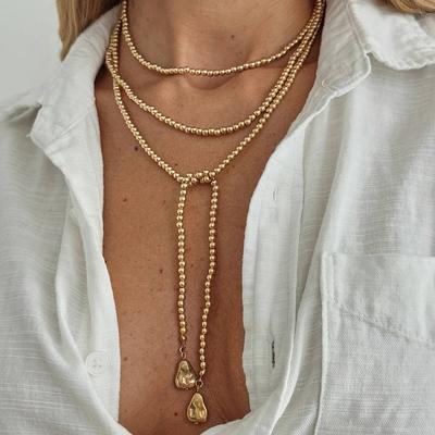 Salircon New Irregular CCB Beaded Long Necklace for Women Hip-Hop Y-Shaped Pendant Choker Creative Clavicle Chain Jewelry Gifts