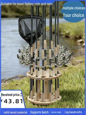 Dřevěný stojan na rybářské pruty s 12 sloty, otočný o 360°, s vylepšeným prostorem a silnějším designem