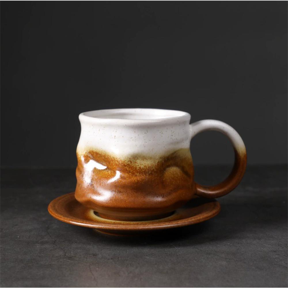 1X Japanese Style Creative Retro Ceramic Coffee Cup Mugs Saucer Set Tea Coarse Coffee Milk Cups Mug