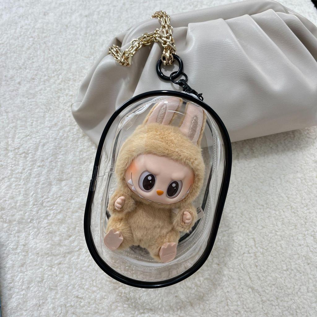 Labubu Transparent Vinyl Protective Case for Cotton Doll, Ita Bag, Baby Stroller Accessory, Dustproof Hanging Bag, 10-15cm.