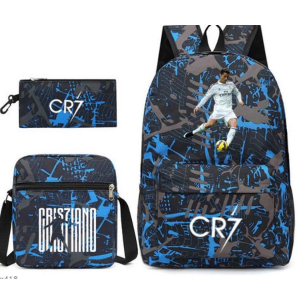 CR7C Luo Backpack Sports Peripheral Printed Backpack Children's Student School Bag Shoulder Bag Pencil Bag Three-piece Set