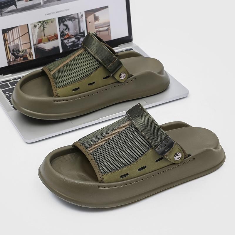 2025 New High-end Soft-soled Men's Shoes Wading Casual Summer Men's Breathable Beach Shoes 471226 Olive green-J