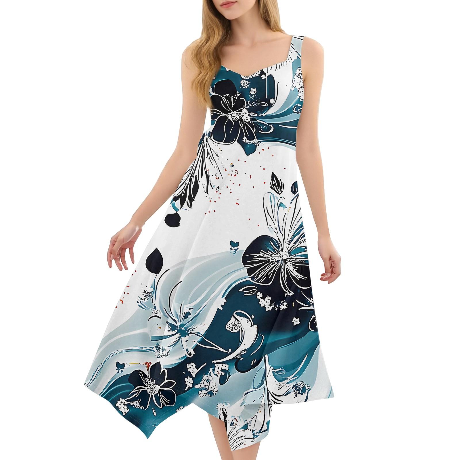 

Женское повседневное модное платье миди без рукавов с круглым вырезом и нерегулярным подолом XL белый