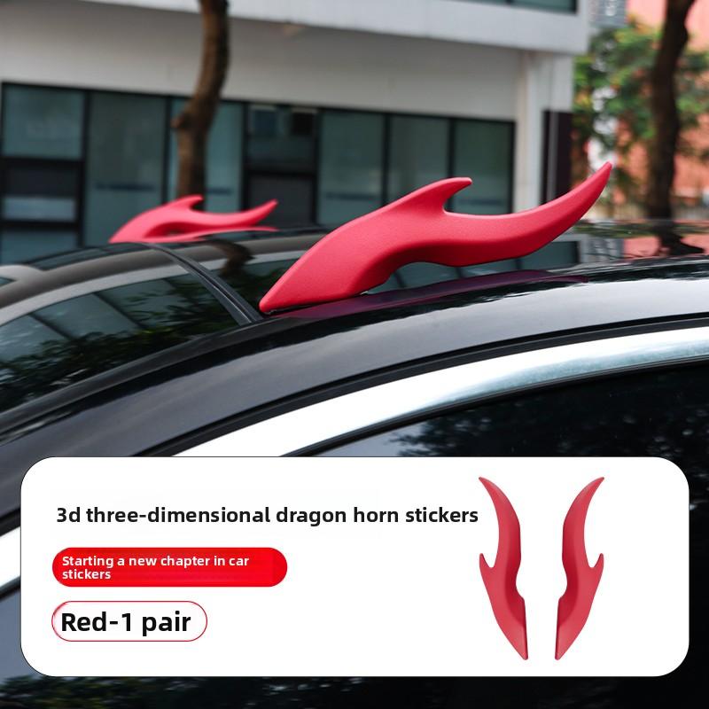 

Car Roof Self-Adhesive Decoration 3D Stereo Dragon Horns Sticker Antenna Auto Ornaments Car Accessories For Truck SUV Motorcycle Red